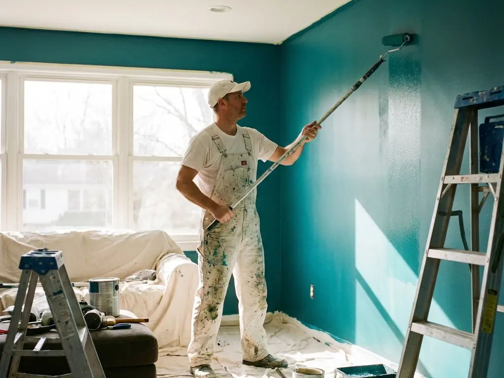 Professional interior painting contractor at work